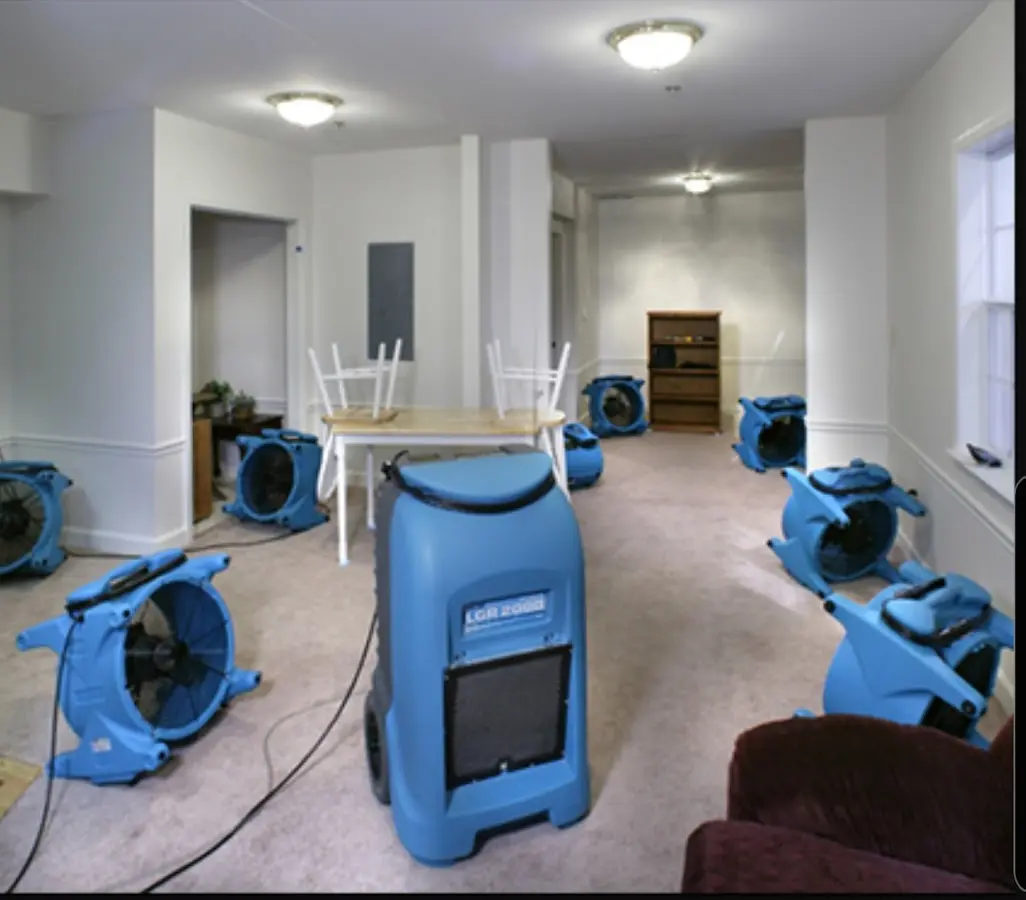 Air movers and dehumidifier setup for Water Damage Restoration in Pearland